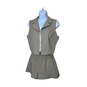 Vintage Daily Habit Womens‎ Tan Sleeveless Cropped Blazer Shorts Set Size 7